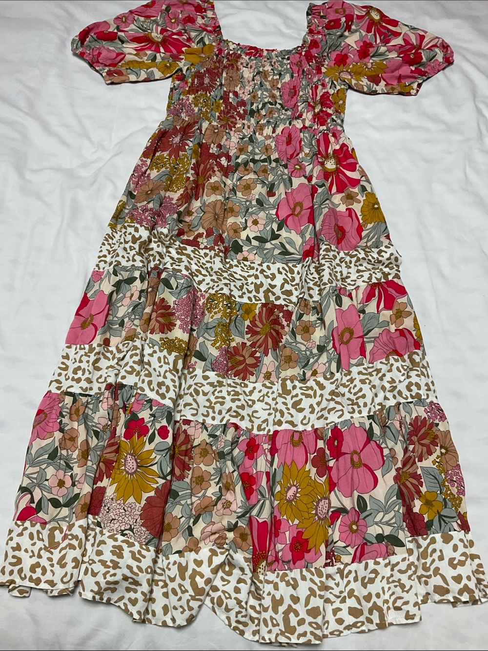 Boho Chic GiGio Floral/Leopard Print Smocked Dress - Picture 8 of 8